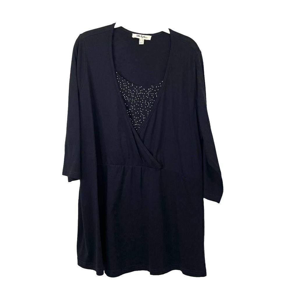 Ali Miles faux wrap polka dot‎ jersey top blouse Sz 20/22 black